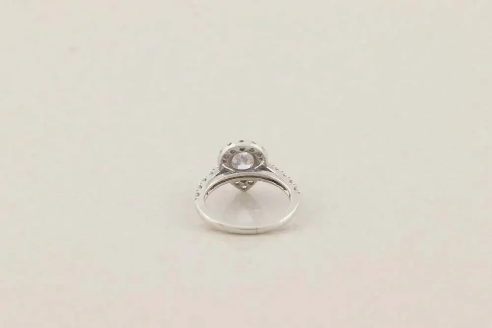 Sterling Silver Sparkly Pear Cut Halo Cubic Zirconia Ring 6 1/4 Engagment Ring